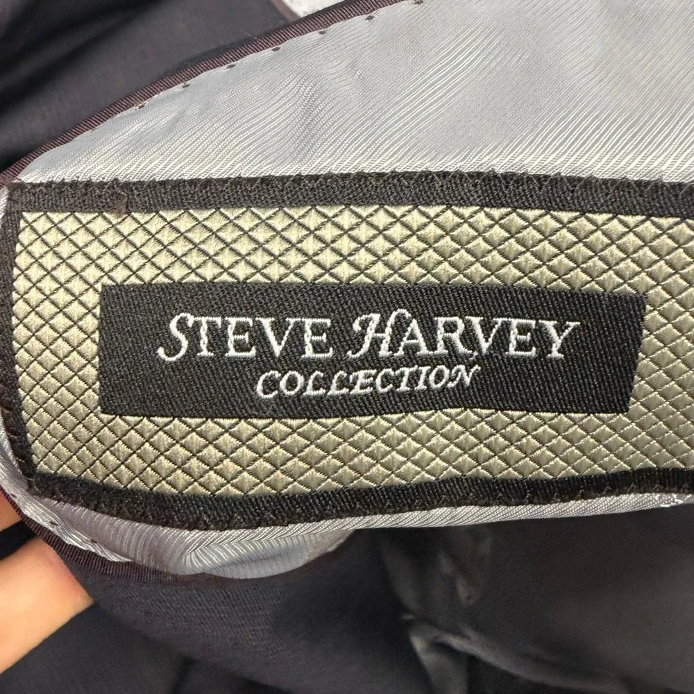Steve Harvey Collection Mens 48L Suit Super 120s Wool Pinstripe 4 Button 42x30